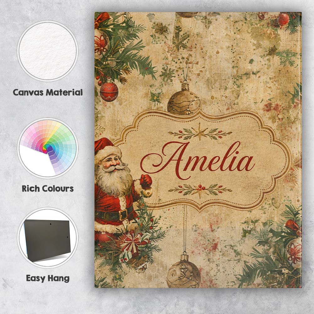 Personalised Name Rustic Santa Claus Custom Premium Decorative Design Modern Room Accent Canvas Wall Art Print Decor Picture Ready to Hang
