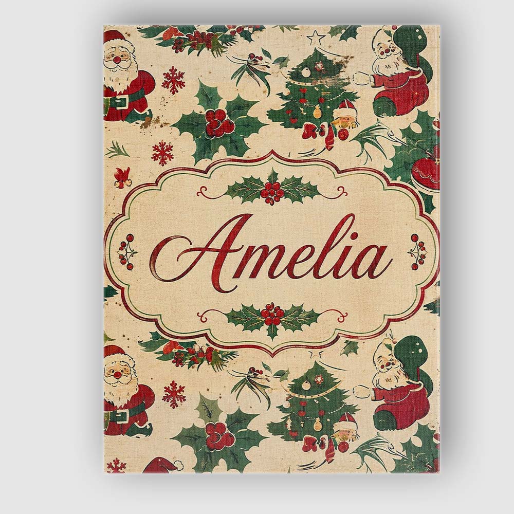 Personalised Name Cute Cartoon Santa Custom Premium Decorative Design Modern Room Accent Canvas Wall Art Print Decor Picture Ready to Hang