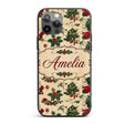 Cute Cartoon Santa Christmas Trees Holly Berries Custom Name Protective Phone Case Mobile Cover Durable Everyday Smartphone Shock Resistant