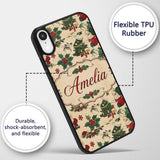 Cute Cartoon Santa Christmas Trees Holly Berries Custom Name Protective Phone Case Mobile Cover Durable Everyday Smartphone Shock Resistant