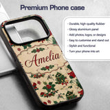 Cute Cartoon Santa Christmas Trees Holly Berries Custom Name Protective Phone Case Mobile Cover Durable Everyday Smartphone Shock Resistant