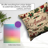 Custom Name Cartoon Santa Christmas Trees Holly Berries Seamless Square Filled Cushion Throw Pillow Sofa Bed Home Decor Zip Washable UK Made