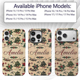 Cute Cartoon Santa Christmas Trees Holly Berries Custom Name Protective Phone Case Mobile Cover Durable Everyday Smartphone Shock Resistant