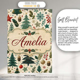 Modern Christmas Trees Holly Leaves Snowflakes Winter Seamless  Personalised Custom Name Super Soft Fleece Blanket Bed Sofa Throw