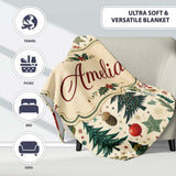 Modern Christmas Trees Holly Leaves Snowflakes Winter Seamless  Personalised Custom Name Super Soft Fleece Blanket Bed Sofa Throw