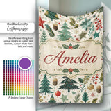 Modern Christmas Trees Holly Leaves Snowflakes Winter Seamless  Personalised Custom Name Super Soft Fleece Blanket Bed Sofa Throw