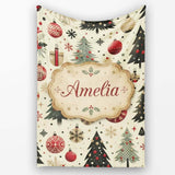 Scandinavian Christmas Trees Baubles Snowflakes Nordic Seamless  Personalised Custom Name Super Soft Fleece Blanket Bed Sofa Throw