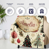 Scandinavian Christmas Trees Baubles Snowflakes Nordic Seamless  Personalised Custom Name Super Soft Fleece Blanket Bed Sofa Throw