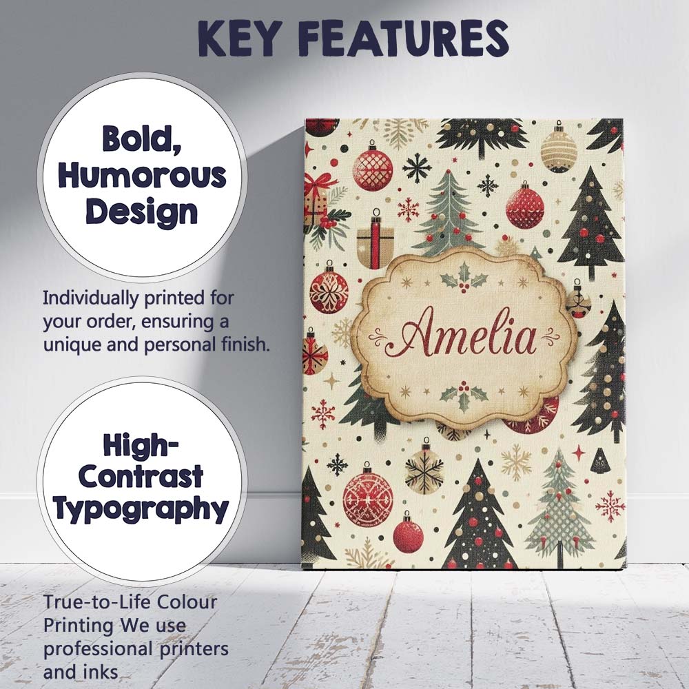 Personalised Name Scandinavian Christmas Custom  Unique Gift Idea Elegant Feature Canvas Wall Art Print Decor Picture Ready to Hang
