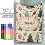 Scandinavian Christmas Trees Baubles Snowflakes Nordic Seamless  Personalised Custom Name Super Soft Fleece Blanket Bed Sofa Throw