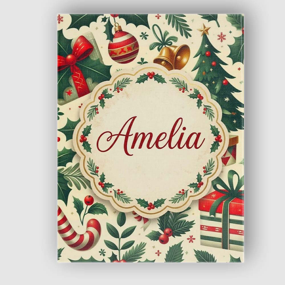 Personalised Name Festive Christmas Stocking Custom Bespoke  Contemporary Display Canvas Wall Art Print Decor Picture Ready to Hang