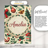 Festive Christmas Stocking Gifts Bells Holly Leaves Seamless Pattern  Personalised Custom Name Super Soft Fleece Blanket Bed Sofa Throw