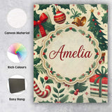 Personalised Name Festive Christmas Stocking Custom Bespoke  Contemporary Display Canvas Wall Art Print Decor Picture Ready to Hang
