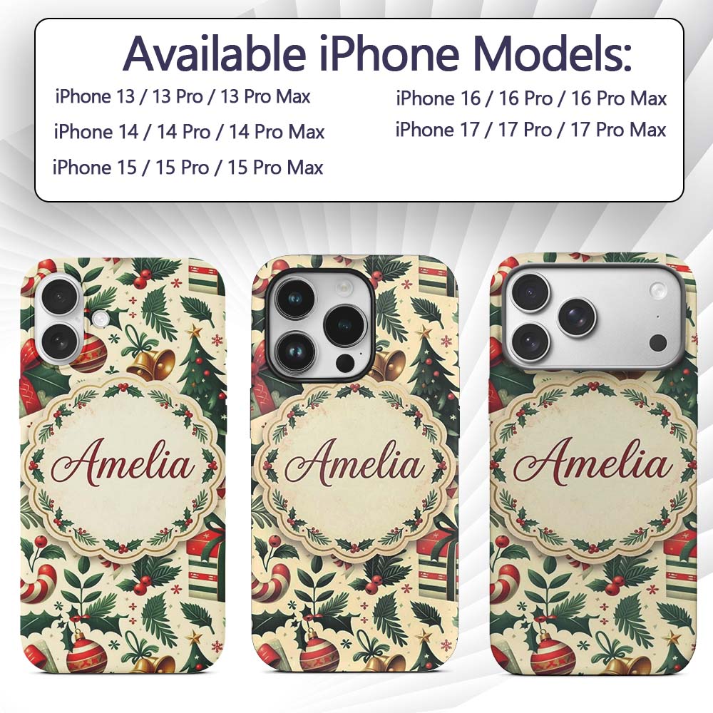 Festive Christmas Stocking Gifts Bells Holly Custom Name Protective Phone Case Mobile Cover Durable Everyday Smartphone Shock Resistant
