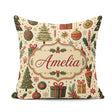 Custom Name Classic Christmas Tree Gifts Ornaments Stars Holiday Square Filled Cushion Throw Pillow Sofa Bed Home Decor Zip Washable UK Made