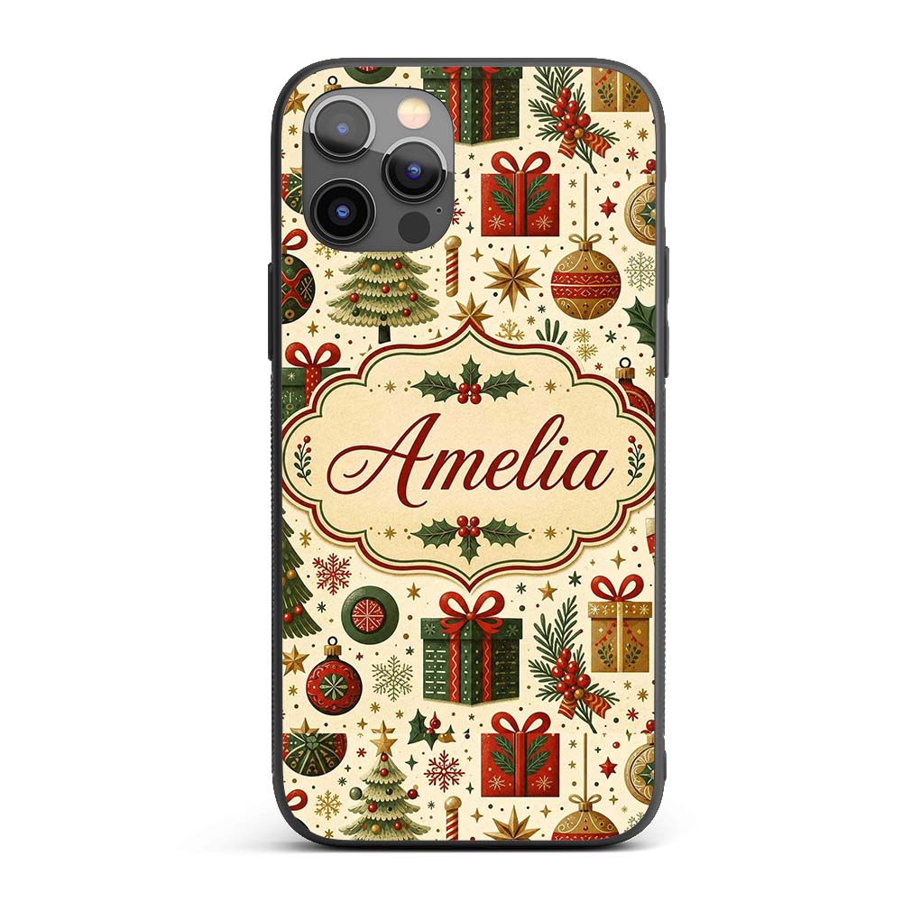 Classic Christmas Tree Gifts Ornaments Stars Custom Name Protective Phone Case Mobile Cover Durable Everyday Smartphone Shock Resistant