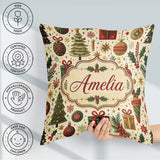 Custom Name Classic Christmas Tree Gifts Ornaments Stars Holiday Square Filled Cushion Throw Pillow Sofa Bed Home Decor Zip Washable UK Made