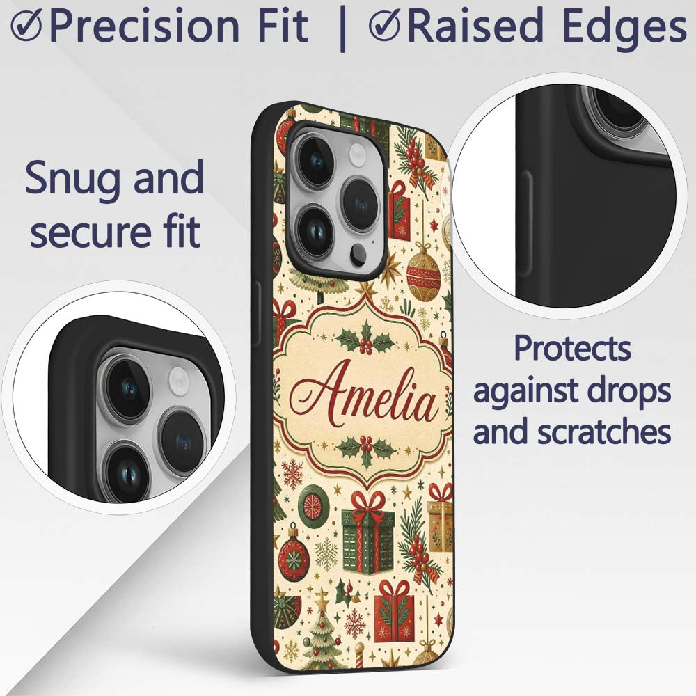 Classic Christmas Tree Gifts Ornaments Stars Custom Name Protective Phone Case Mobile Cover Durable Everyday Smartphone Shock Resistant