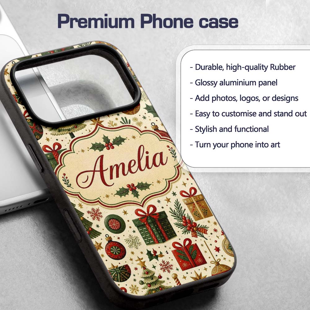 Classic Christmas Tree Gifts Ornaments Stars Custom Name Protective Phone Case Mobile Cover Durable Everyday Smartphone Shock Resistant