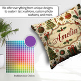 Custom Name Classic Christmas Tree Gifts Ornaments Stars Holiday Square Filled Cushion Throw Pillow Sofa Bed Home Decor Zip Washable UK Made