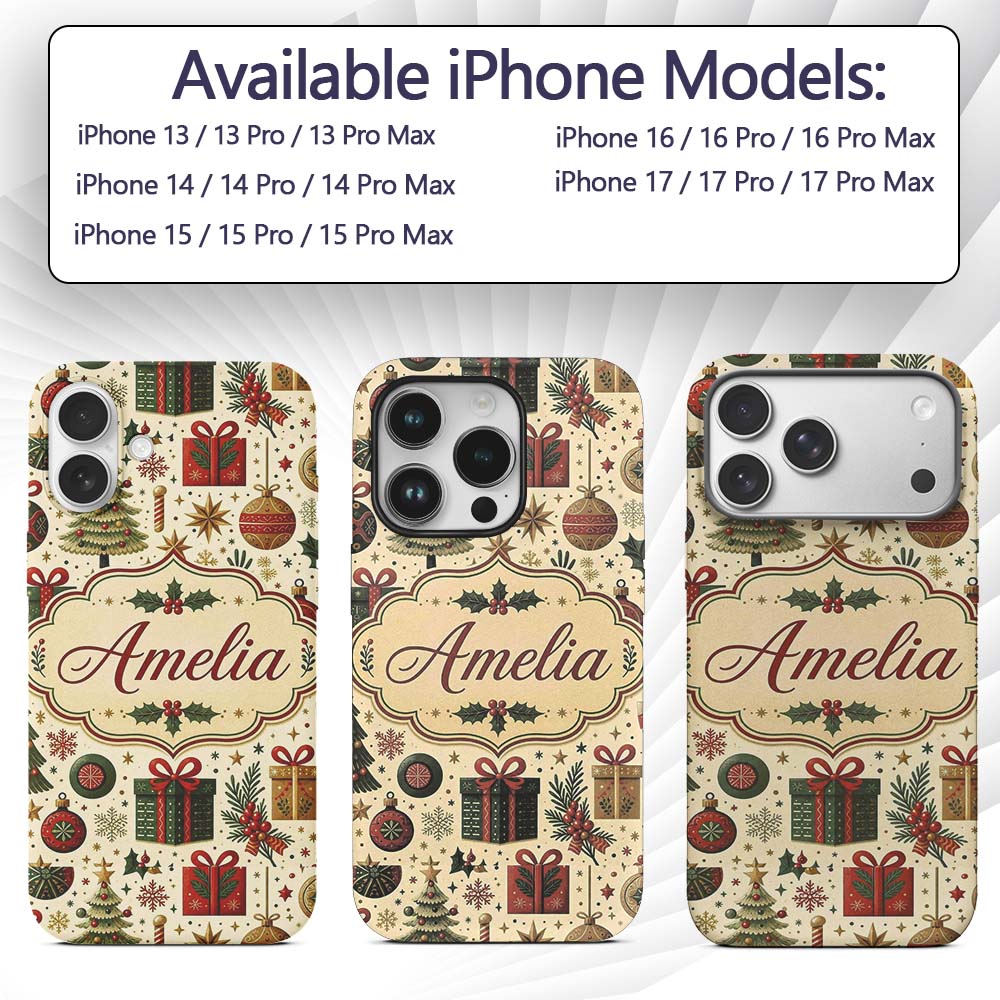 Classic Christmas Tree Gifts Ornaments Stars Custom Name Protective Phone Case Mobile Cover Durable Everyday Smartphone Shock Resistant