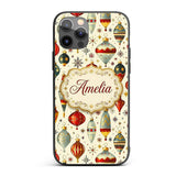 Vintage Christmas Baubles Ornaments Stars Elegant Custom Name Protective Phone Case Mobile Cover Durable Everyday Smartphone Shock Resistant