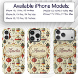 Vintage Christmas Baubles Ornaments Stars Elegant Custom Name Protective Phone Case Mobile Cover Durable Everyday Smartphone Shock Resistant