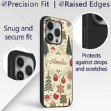 Vintage Christmas Trees Baubles Snowflakes Red Custom Name Protective Phone Case Mobile Cover Durable Everyday Smartphone Shock Resistant
