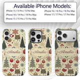 Vintage Christmas Trees Baubles Snowflakes Red Custom Name Protective Phone Case Mobile Cover Durable Everyday Smartphone Shock Resistant