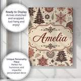Personalised Name Elegant Snowflake Winter Custom  Bespoke Contemporary Statement Canvas Wall Art Print Decor Picture Ready to Hang