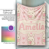 Cute Bunny Heart Cartoon Animal Love Pattern Perfect Gift for Her  Personalised Custom Name Super Soft Fleece Blanket Bed Sofa Throw