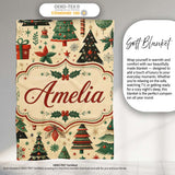 Modern Christmas Trees Gifts Stars Ornaments Festive Seamless Lovely  Personalised Custom Name Super Soft Fleece Blanket Bed Sofa Throw