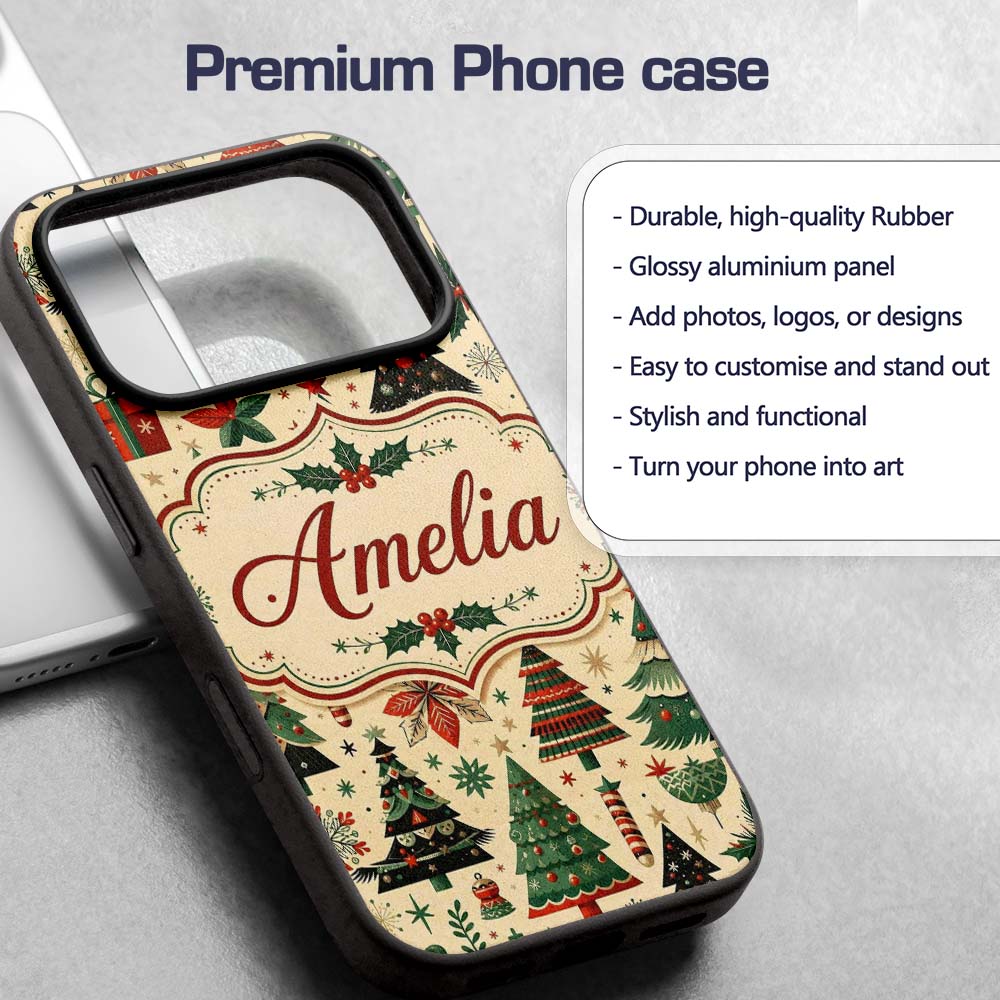 Modern Christmas Trees Gifts Stars Ornaments Custom Name Protective Phone Case Mobile Cover Durable Everyday Smartphone Shock Resistant
