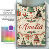 Modern Christmas Trees Gifts Stars Ornaments Festive Seamless Lovely  Personalised Custom Name Super Soft Fleece Blanket Bed Sofa Throw