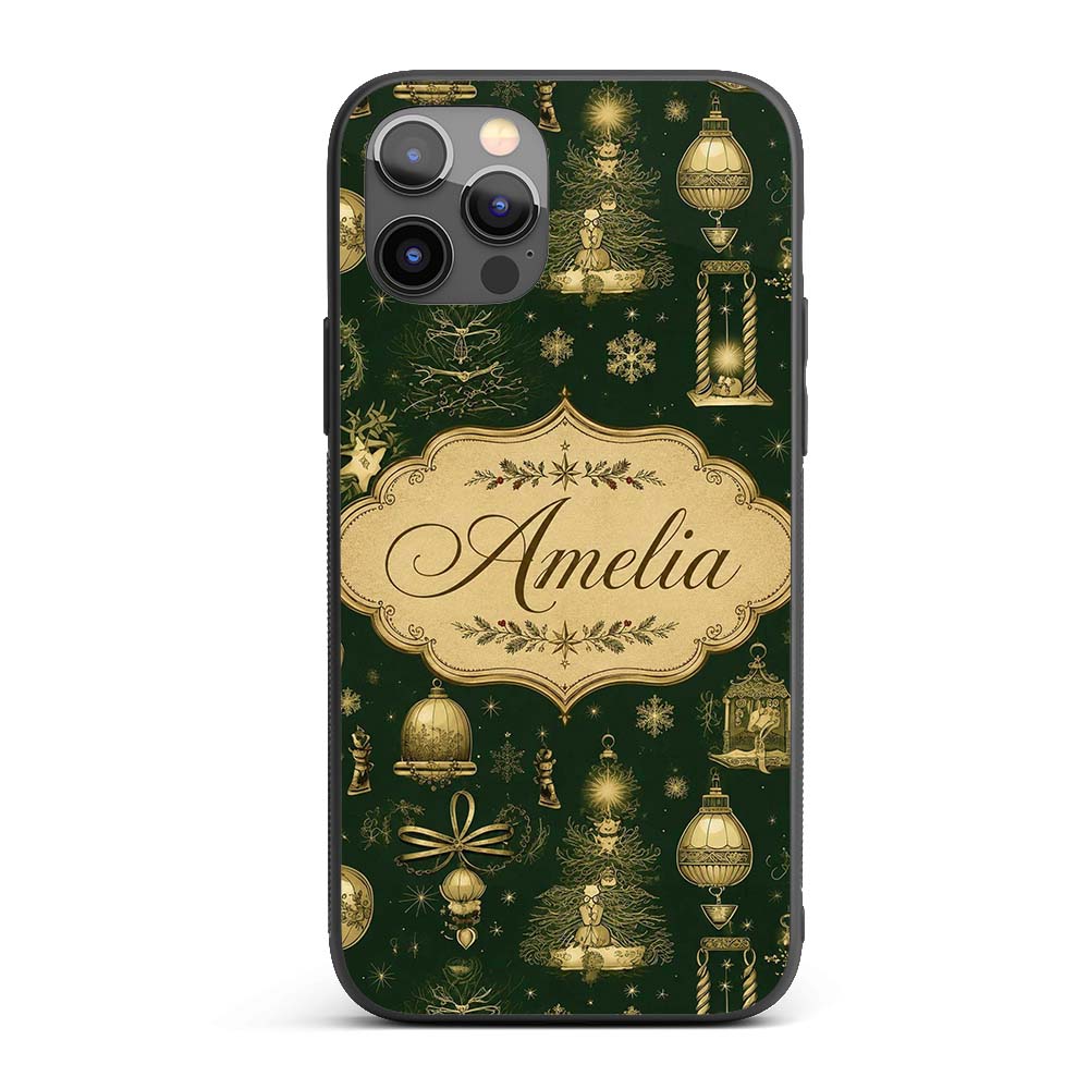 Luxury Gold Christmas Ornaments Lantern Stars Custom Name Protective Phone Case Mobile Cover Durable Everyday Smartphone Shock Resistant
