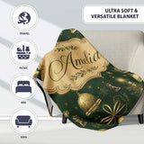 Luxury Gold Christmas Ornaments Lantern Stars Dark Green Seamless  Personalised Custom Name Super Soft Fleece Blanket Bed Sofa Throw