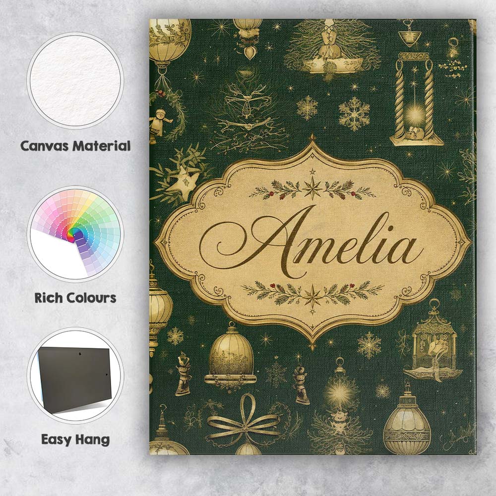 Personalised Name Luxury Gold Christmas Custom  Modern Room Accent Elegant Feature Canvas Wall Art Print Decor Picture Ready to Hang