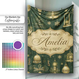 Luxury Gold Christmas Ornaments Lantern Stars Dark Green Seamless  Personalised Custom Name Super Soft Fleece Blanket Bed Sofa Throw