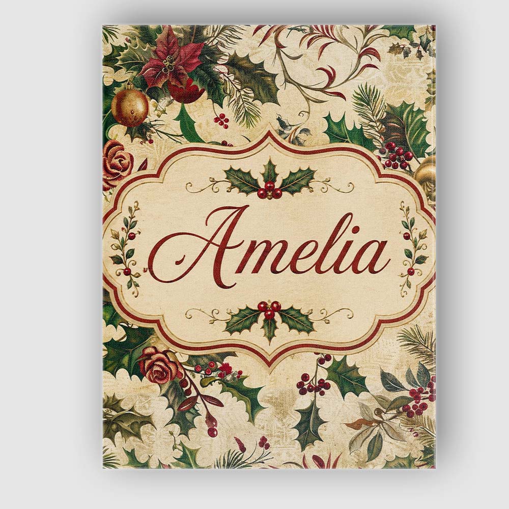 Personalised Name Classic Christmas Floral Custom  Unique Gift Idea Elegant Feature Canvas Wall Art Print Decor Picture Ready to Hang