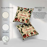 Custom Name Festive Christmas Gifts Stockings Holly Leaves Bells Square Filled Cushion Throw Pillow Sofa Bed Home Decor Zip Washable UK Made