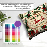 Custom Name Festive Christmas Gifts Stockings Holly Leaves Bells Square Filled Cushion Throw Pillow Sofa Bed Home Decor Zip Washable UK Made