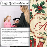 Festive Christmas Gifts Stockings Holly Leaves Bells Seamless Lovely  Personalised Custom Name Super Soft Fleece Blanket Bed Sofa Throw
