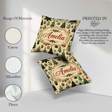 Custom Name Scandinavian Christmas Trees Ornaments Style Pattern Square Filled Cushion Throw Pillow Sofa Bed Home Decor Zip Washable UK Made