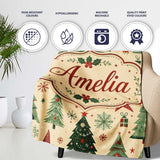 Christmas Trees Stars Snowflakes Holiday Seamless Pattern Lovely  Personalised Custom Name Super Soft Fleece Blanket Bed Sofa Throw