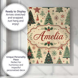 Personalised Name Christmas Trees Stars Custom  Modern Room Accent Elegant Feature Canvas Wall Art Print Decor Picture Ready to Hang