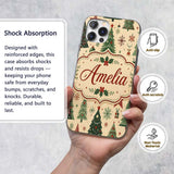 Christmas Trees Stars Snowflakes Holiday Seamless Custom Name Protective Phone Case Mobile Cover Durable Everyday Smartphone Shock Resistant