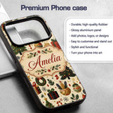 Vintage Christmas Trees Gifts Baubles Candy Cane Custom Name Protective Phone Case Mobile Cover Durable Everyday Smartphone Shock Resistant