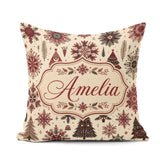 Custom Name Red Black Nordic Christmas Trees Snowflakes Seamless Square Filled Cushion Throw Pillow Sofa Bed Home Decor Zip Washable UK Made