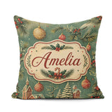 Custom Name Classic Christmas Ornaments Holly Cane Pine Seamless Square Filled Cushion Throw Pillow Sofa Bed Home Decor Zip Washable UK Made