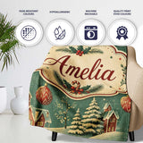 Classic Christmas Ornaments Holly Candy Cane Pine Branch Seamless  Personalised Custom Name Super Soft Fleece Blanket Bed Sofa Throw